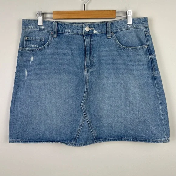 Jeanswest Women’s Mini Denim Skirt A-Line High Waist Distressed Blue Size 16 - Picture 5 of 12